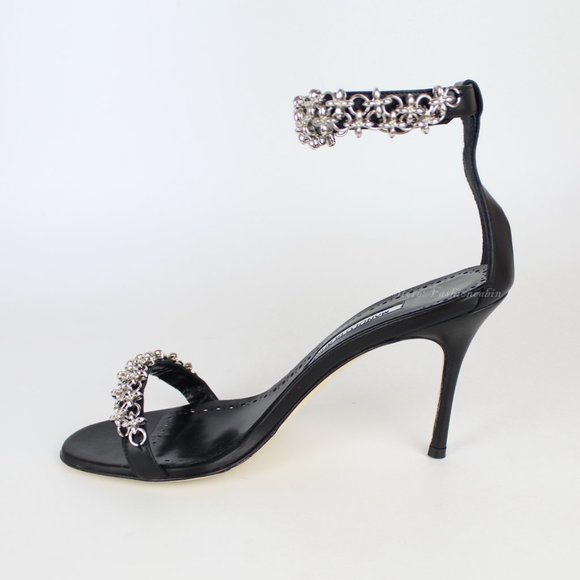 NEW MANOLO BLAHNIK Rekik Leather Chain Heeled Sandals - Picture 4 of 16